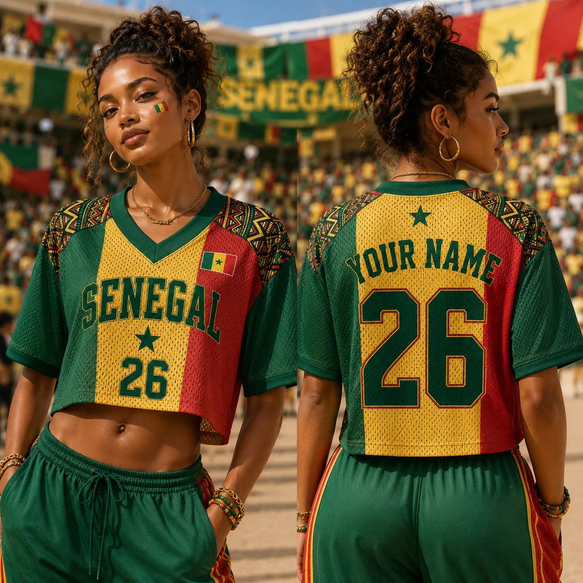 Personalized Senegal Soccer Football Jersey Crop Top
