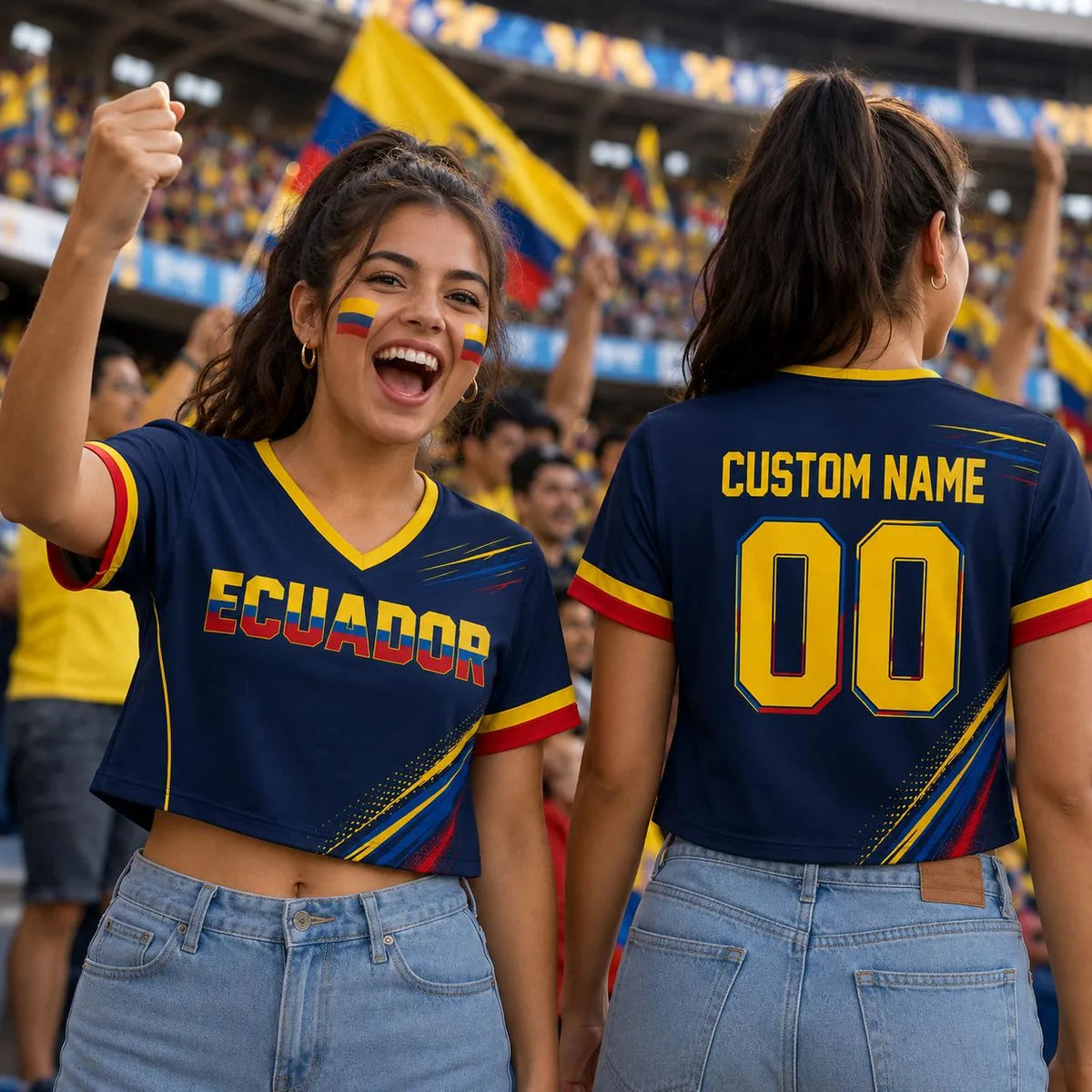 Custom Ecuador Soccer Croptop Jersey for Women