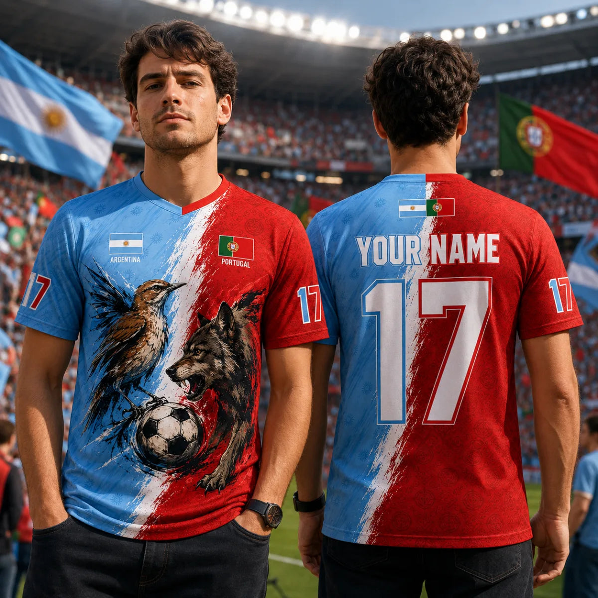 Custom Argentina Portugal Split Soccer Jersey