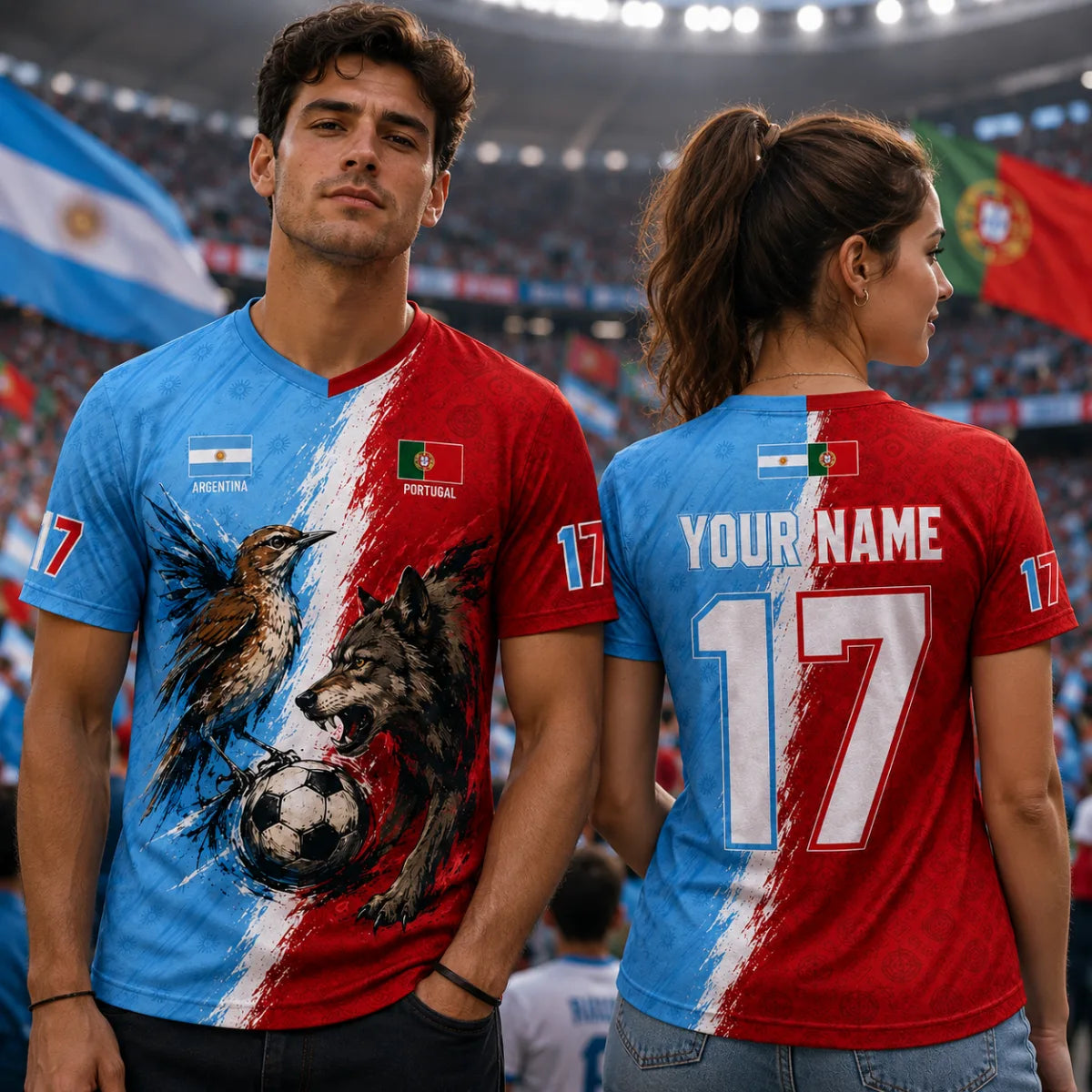 Custom Argentina Portugal Split Soccer Jersey