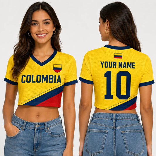 Personalized Colombia Soccer Football Jersey Crop Top