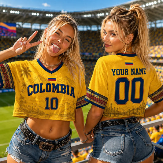 Personalized Colombia Soccer Football Jersey Crop Top