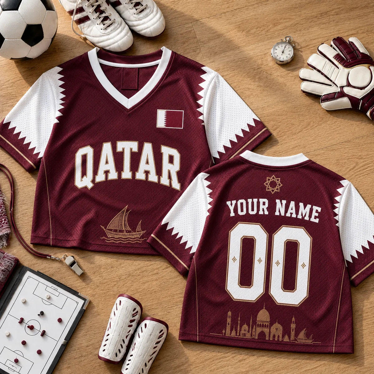 Personalized Qatar Soccer Football Jersey Crop Top